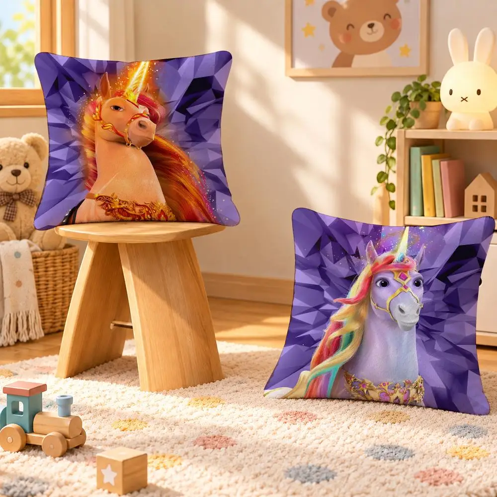 Cartoon Unicorn Academy Magic Cushion Cover Personalized Soft Plush Pillow Living Room Home Sofa Bedroom Office Car Cushion