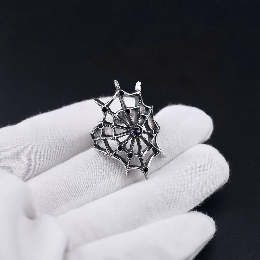 Unique European and American design spider web inlaid zircon open ring