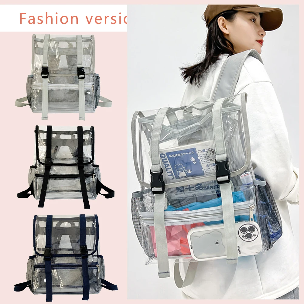 Impermeável grande capacidade transparente PVC laptop mochila, mochilas escolares portáteis, sólido claro, adolescentes meninos e meninas, moda simples