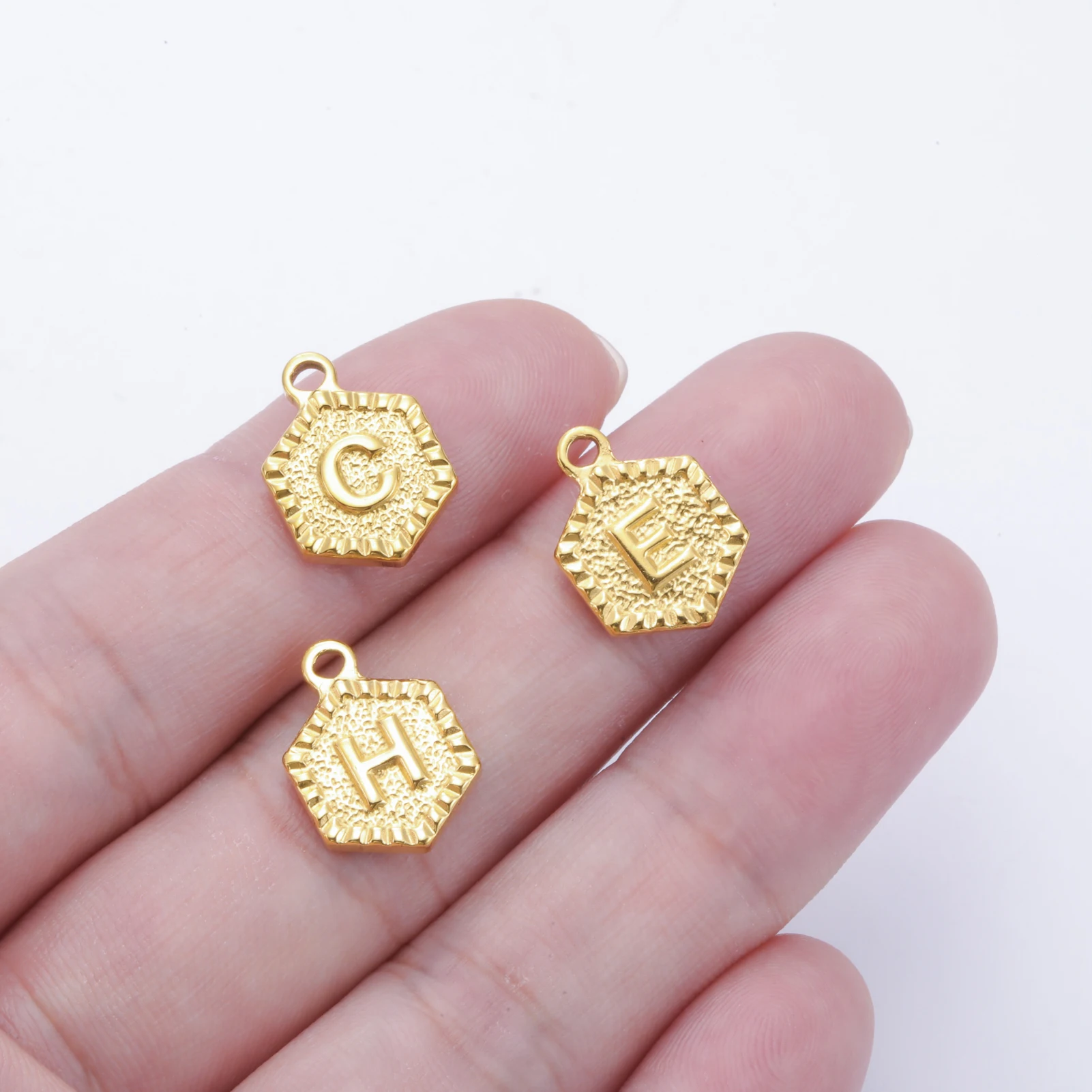 Stainless Steel Hexagonal Letter Pendant  A-Z 26 Lettters Gold Color Charms  Jewelry Set Gifts DIY Necklace Earrings Accessories