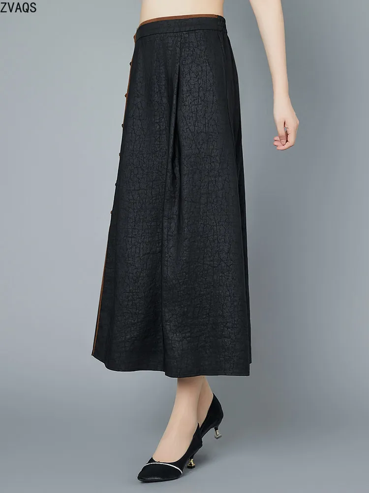 ZVAQS100% Mulberry Silk Women's Skirts Gambiered Canton Gauze Skirt Vintage Tortoise Crack Texture Half Skirt for Mothers Юбка
