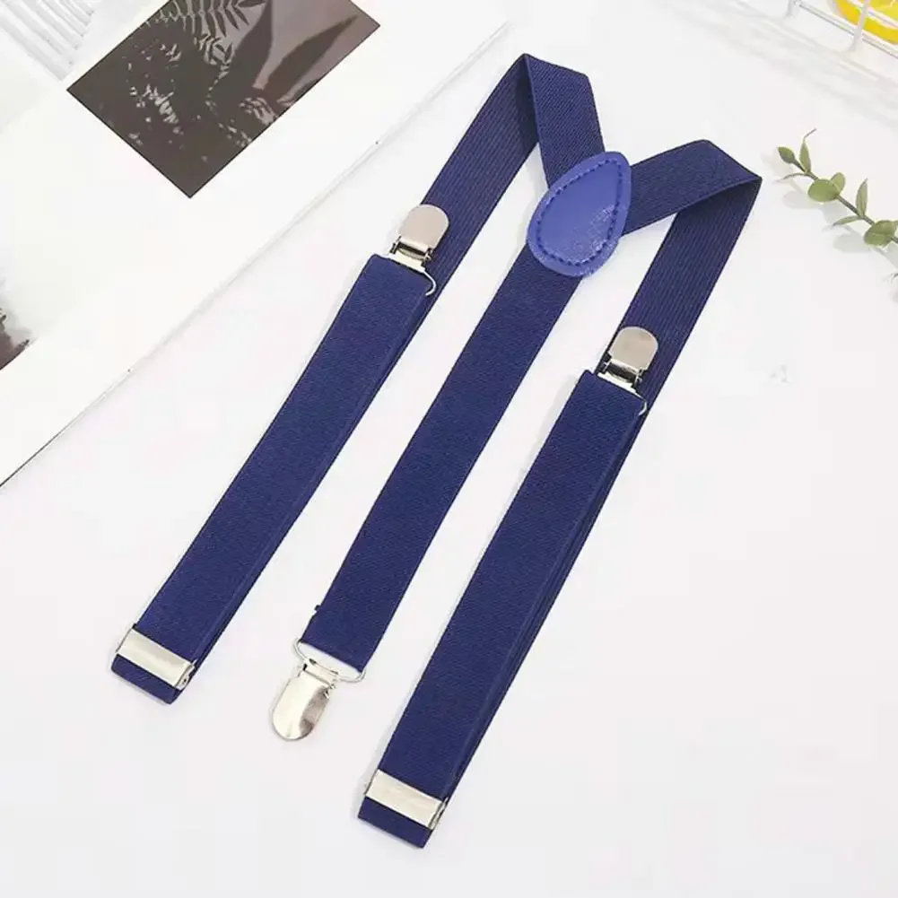 パーティー用ユニセックスサスペンダー Yバックブレース 調節可能な弾性ストラップサスペンダー ソリッドカラー アンチブレイク ウェディングスーツストラップベルト2pc