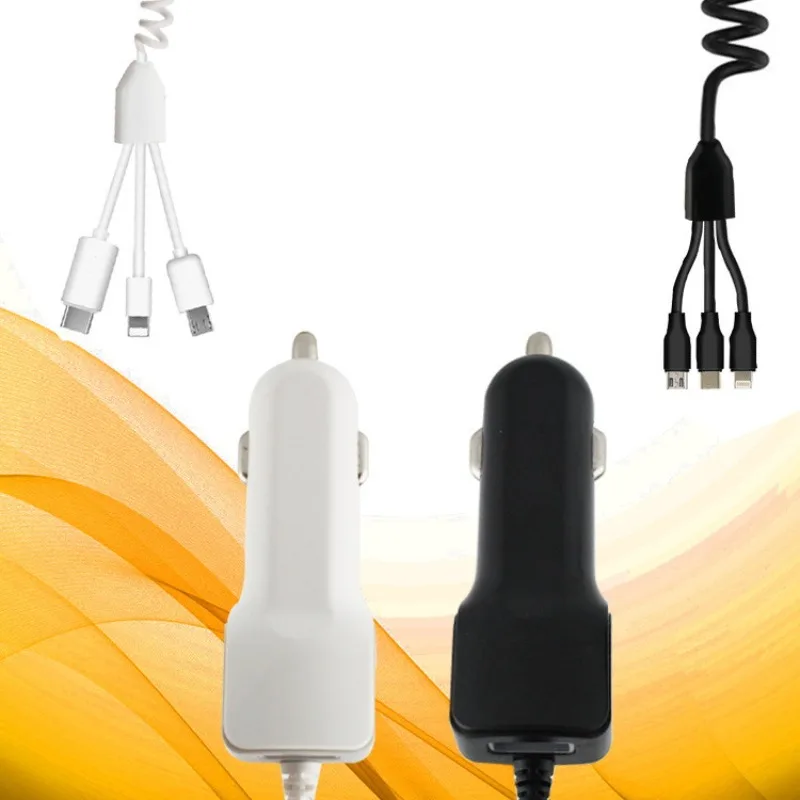 

1PCS 2.1A Car Charger One To Three Chargers Cable Fast Charging Truck Car Charger for Iphone Android 12W Universal Charger