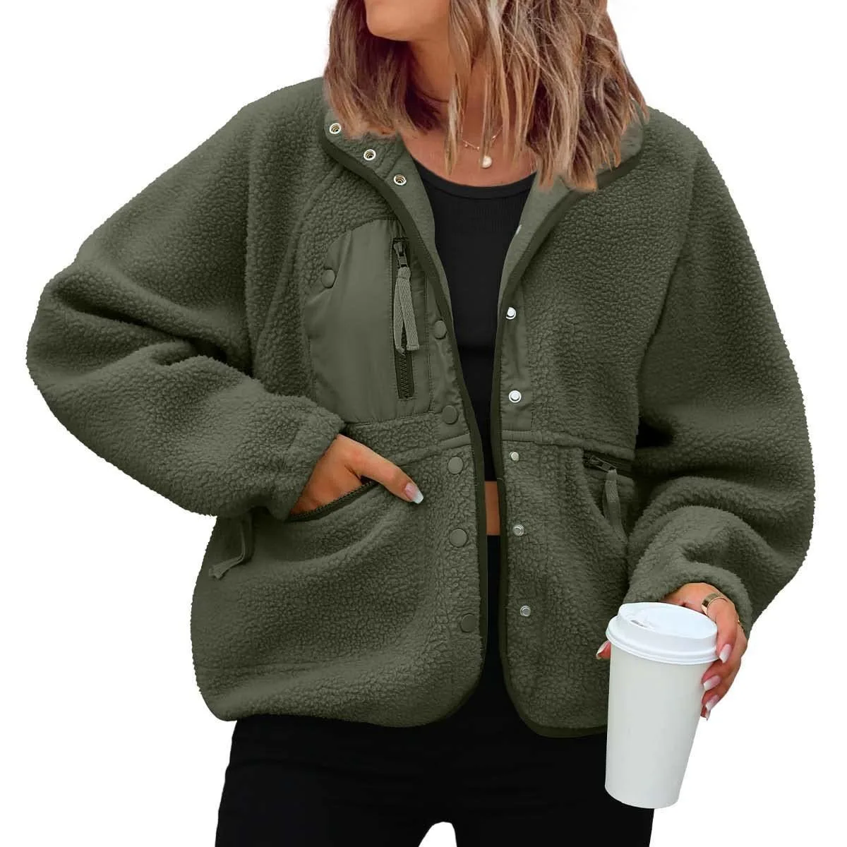 

Новинка 2023 года, осенне-зимняя толстая маленькая куртка из искусственной овечьей шерсти с композитной подкладкой и плюшевой ткани для женщин