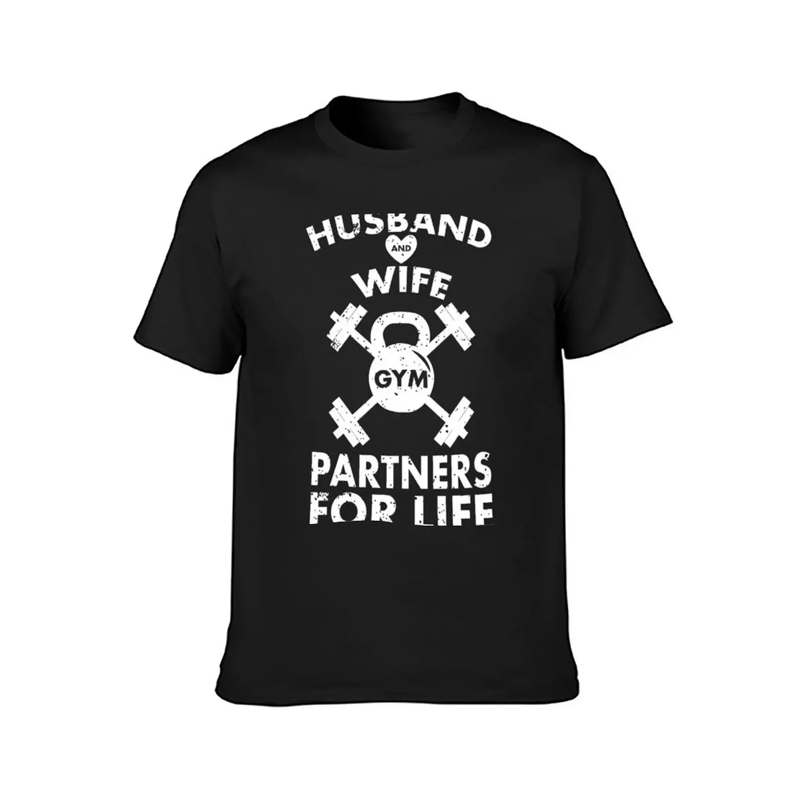 Husband and Wife Gym Partners for Life | Funny Matching Couple Gym Workout T-Shirt vintage cute tops funny t shirts for men