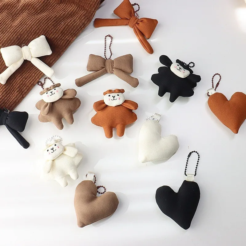 Cute Korean Lamb Charm Plush Brown Bow Heart Pendant for Bag Decoration DIY Craft Adorable Gift Accessory