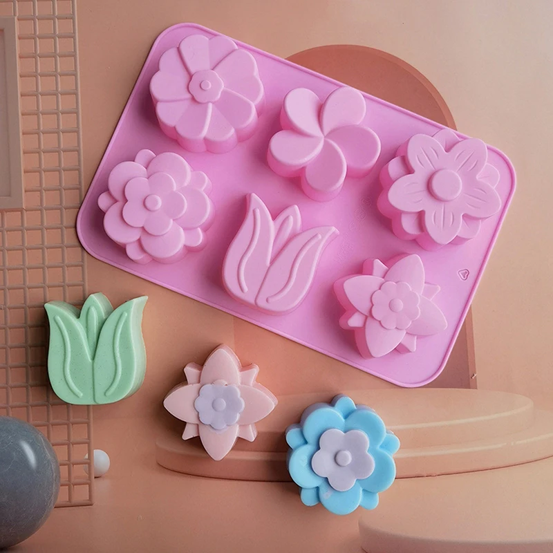 6 Cavity Flower-shaped Of Tulip Silicone Mold Suitable For Soap Candle Hand Making DIY Cake Chocolate Dessert Baking Mold