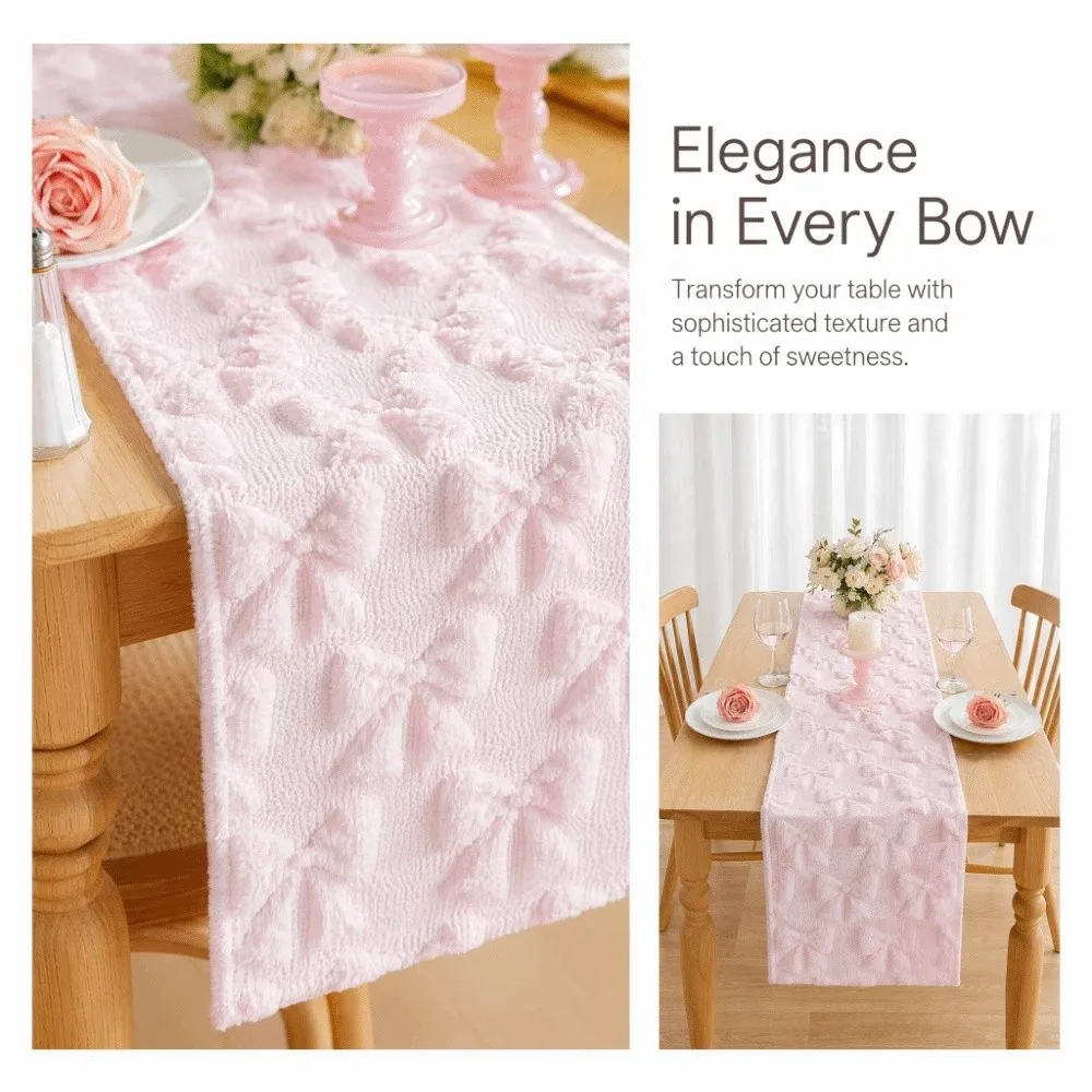 Comfortable Bow Table Runner Soft Texture Rectangular 3D Tufting Dining Tablecloth Long Creative Table Cover Dinner Decor