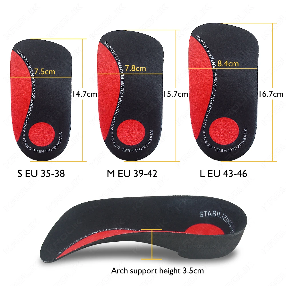 Flat Feet Insole Orthotic Insert Orthopedic 3/4 Arch Support Shoes Insole Heel Pain Plantar Fasciitis Men Woman Foot Care Unisex