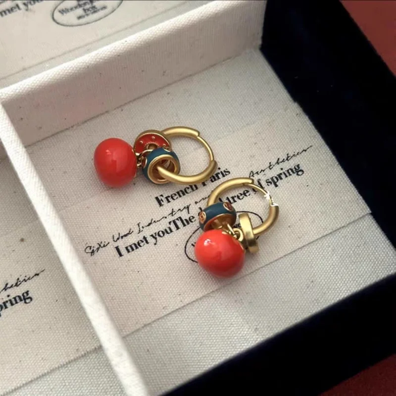 2024 New High-end Persimmon Ruyi Chinese Style Earrings with Light Luxury Temperament Accessories for Women