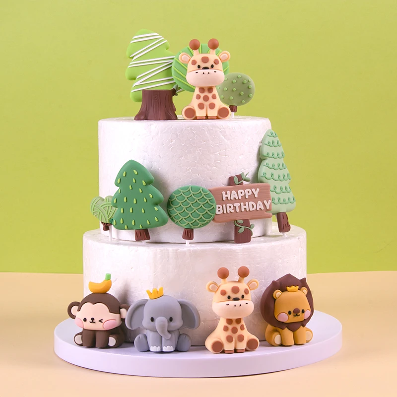 Jungle Safari Animal Cake Decoration Lion Giraffe Monkey Elephant for Baby Shower Cake Decorations First Birthday Party Gift