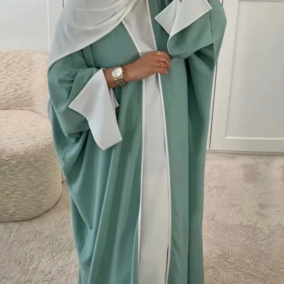 

Elegant Turkish Batwing Abaya Modest Dubai Contrast Edge Abaya Light Open Front Cardigan Abaya Soft Long Sleeve Kimono Robe