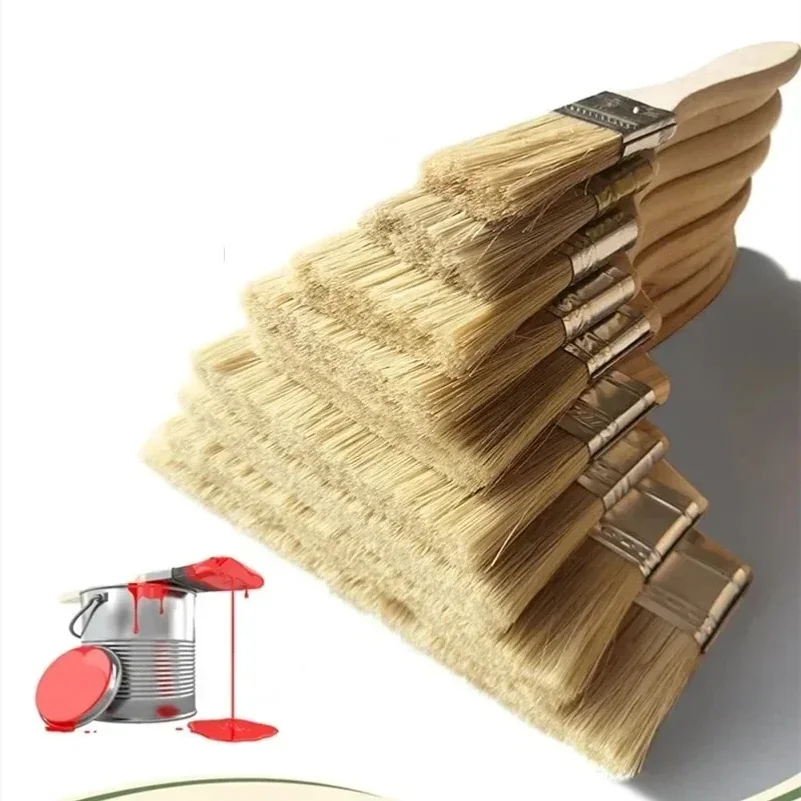 5pcs Paint Brush Wooden Handle BBQ Brush 1/2/4/5/6 Inch Soft Hair Painting Brushes for Wall and Furniture Paint Tool Set