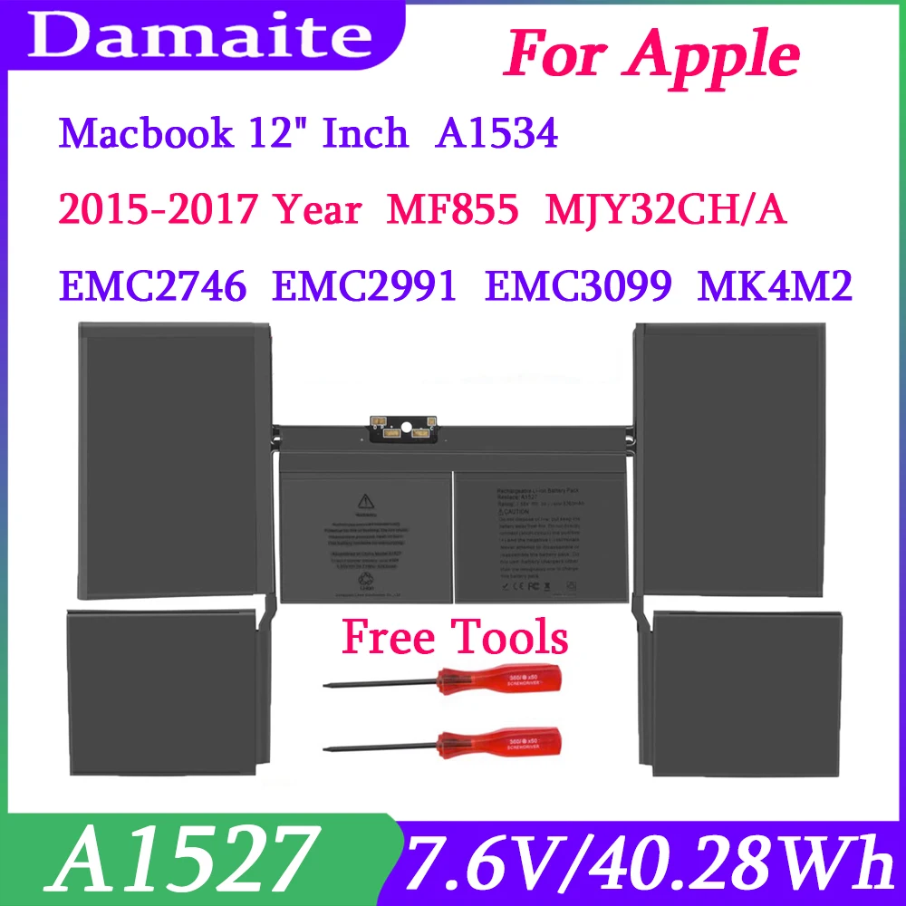 NEW A1527 A1705 4400mAh Laptop Battery For Apple MacBook 12 Inch A1534 2015 2016 2017 Notebook Bateria Replacement Free Tools