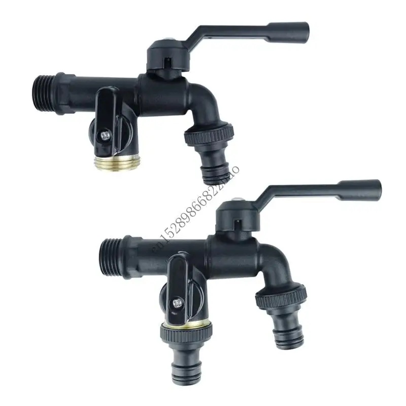 

H7EA Outdoor Double Outlet Water Tap Faucet Exterior Garden Hose Faucet Adapter 1/2inch 3/4inch Washing Machine Faucet