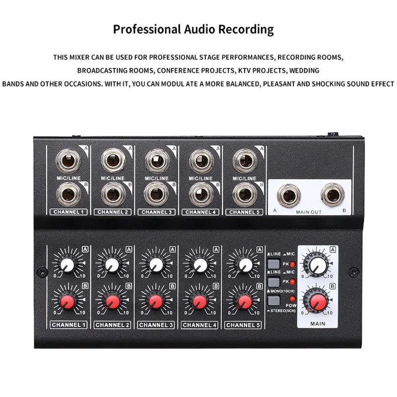 MIX5210 10-Channel Mixing Console Digital Audio Mixer Stereo for Recording DJ Network Live Broadcast Karaoke Mixers Audios Stage