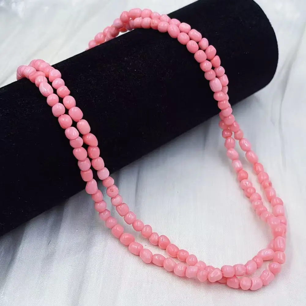 4-5mm Light Pink Irregular Potato Beads Women Jewelry gIFT Natural Sea Bamboo Coral 2-Layer Necklace