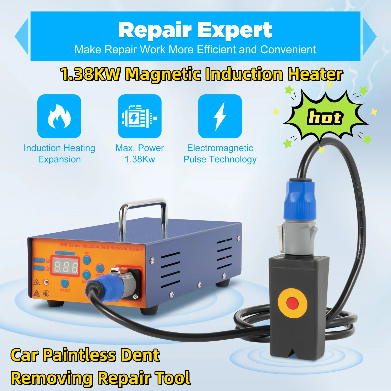 

1.38KW Magnetic Induction Heater Machine Hot Box Car Paintless Dent Removing Repair Tool 220V/110V