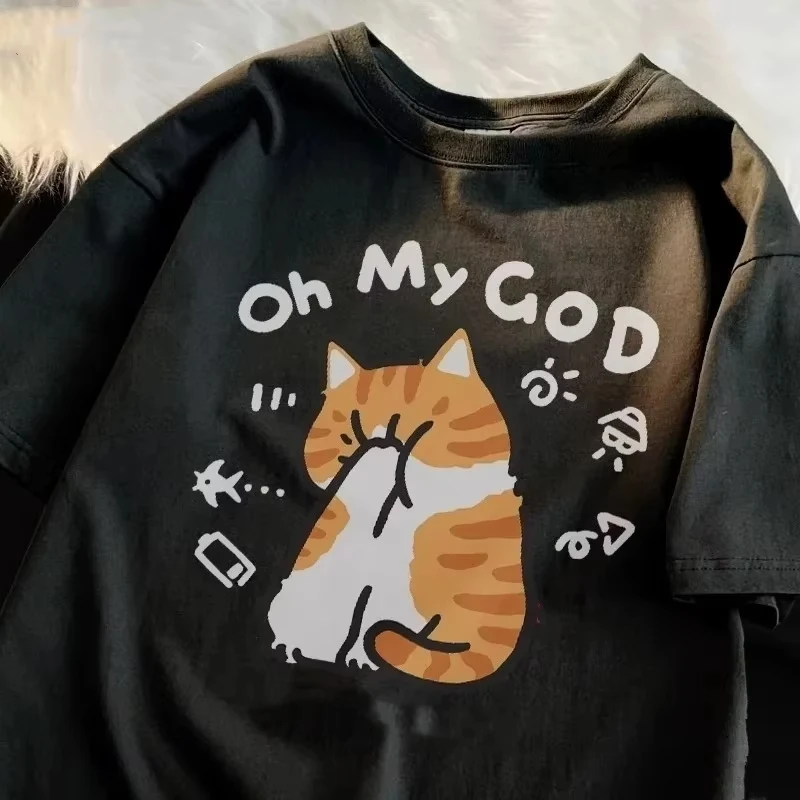 العلامة التجارية الجديدة القط طباعة قصيرة الأكمام تي شيرت الصيف جمع بيع رجل وامرأة تنفس المحملة الأعلى 2025 Kawaii عادية تيز القمصان #2