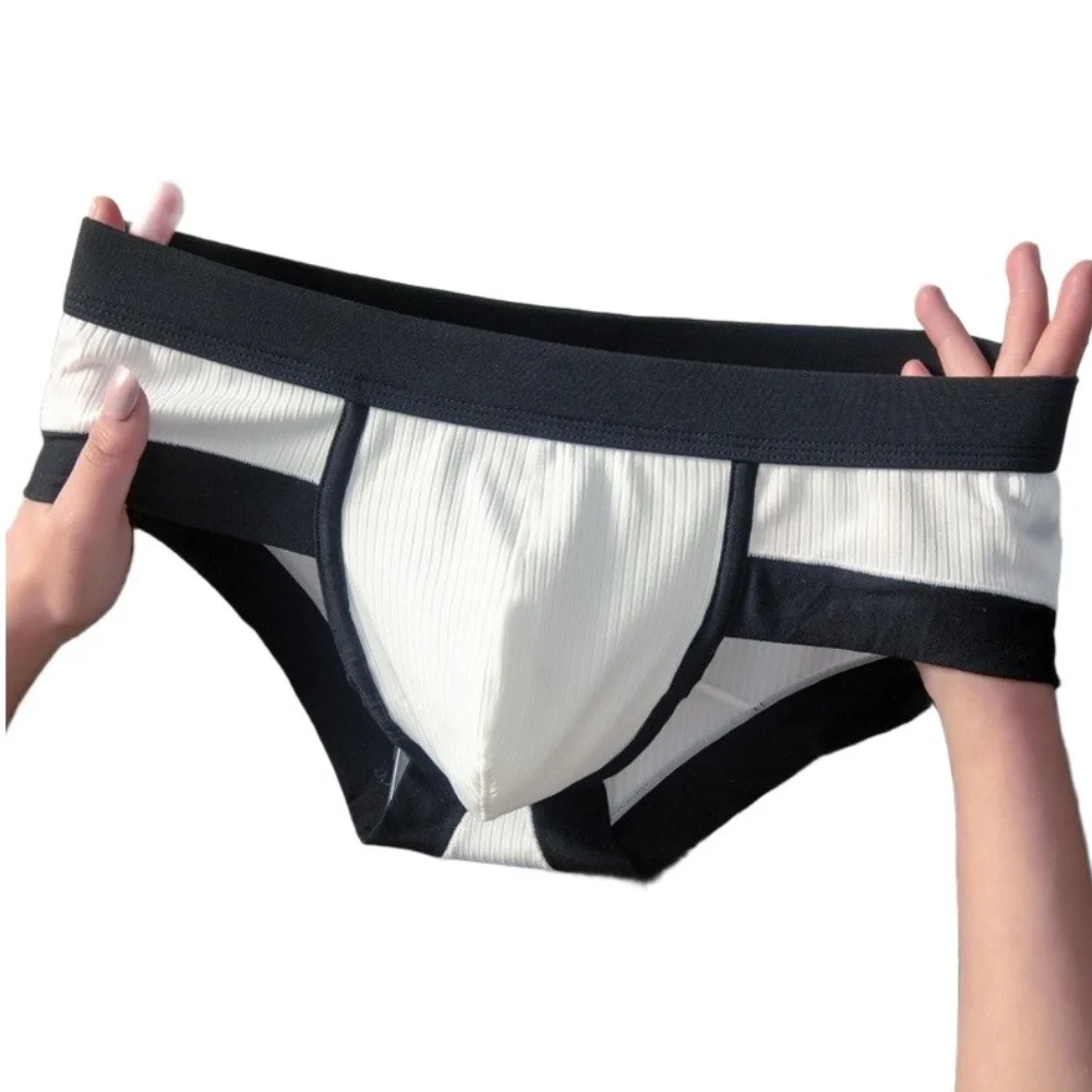 Breathable Polyester Spandex Men's Briefs Underwear with Bulge Pouch and Contrast Color Edge for Warm Climates