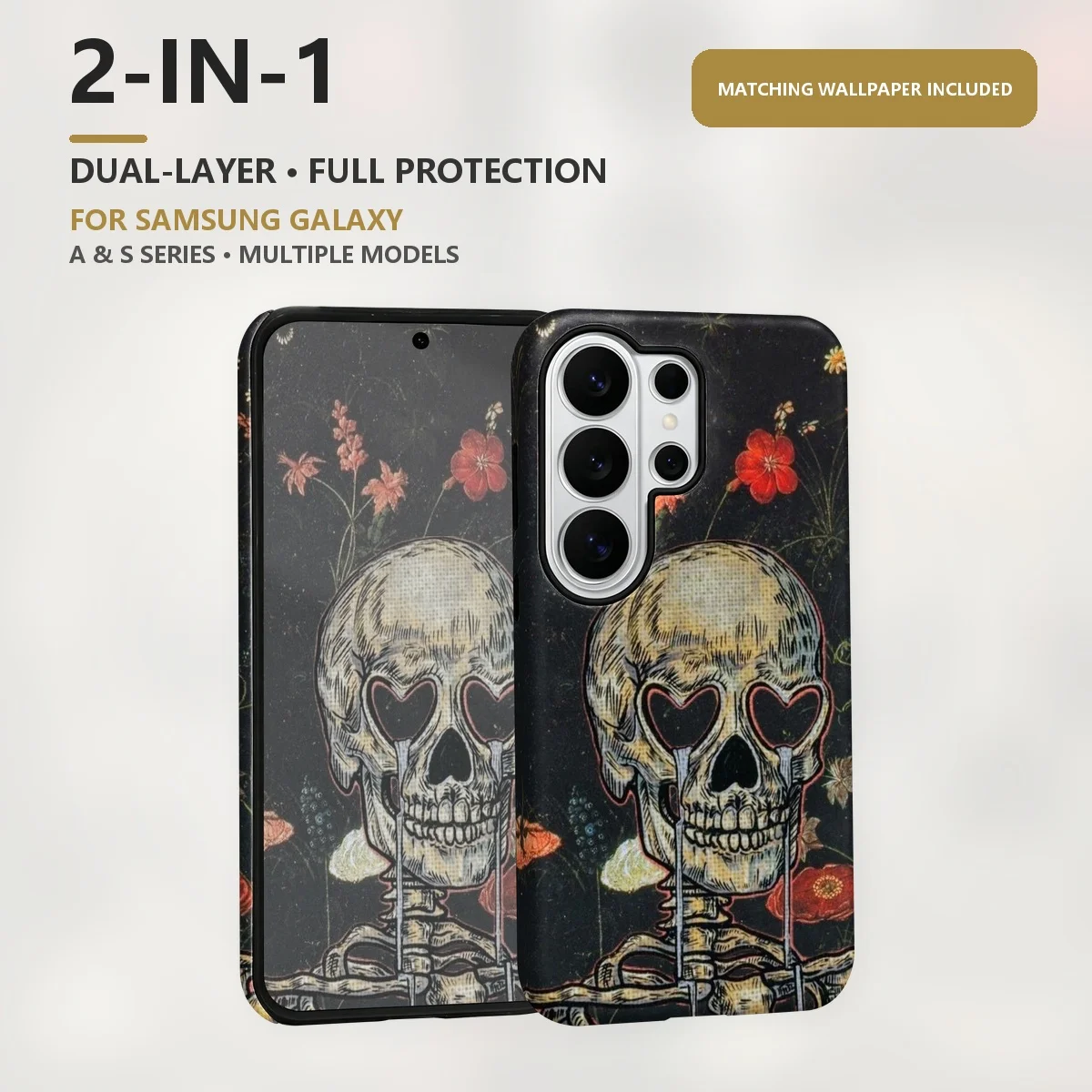 Heart Eye Skull 2-in-1 Dual-Layer Phone Case for Samsung Galaxy S26 S25 S24 S23 S22 S21 Plus Ultra FE S20 FE A56 A17 A16 A15