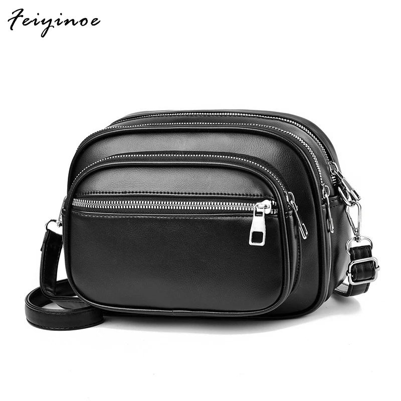 

Women's Bag 2024 New Fashion High-Quality Soft PU Leather Ladies Shoulder Messenger Bag Designer Multi-layer Double Zipper Bag