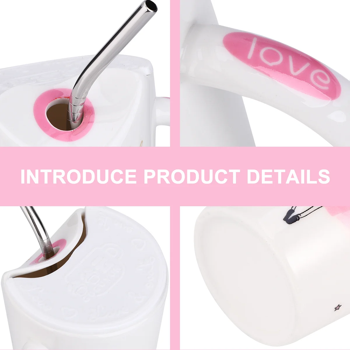 

600Ml Large Capacity Drinking Cup Ceramic Straw Mug with Lid and Spoon Multifunctional for Juice Coffee Milk Home Office Gift