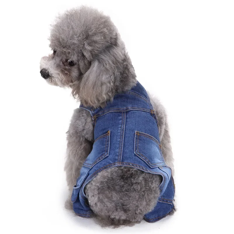 Fashion Pet Denim Overalls Cute Blue Washed Jeans Jumpsuit for Small Dogs  Adjustable Strap 4-Leg Dog Romper Pet Supplies