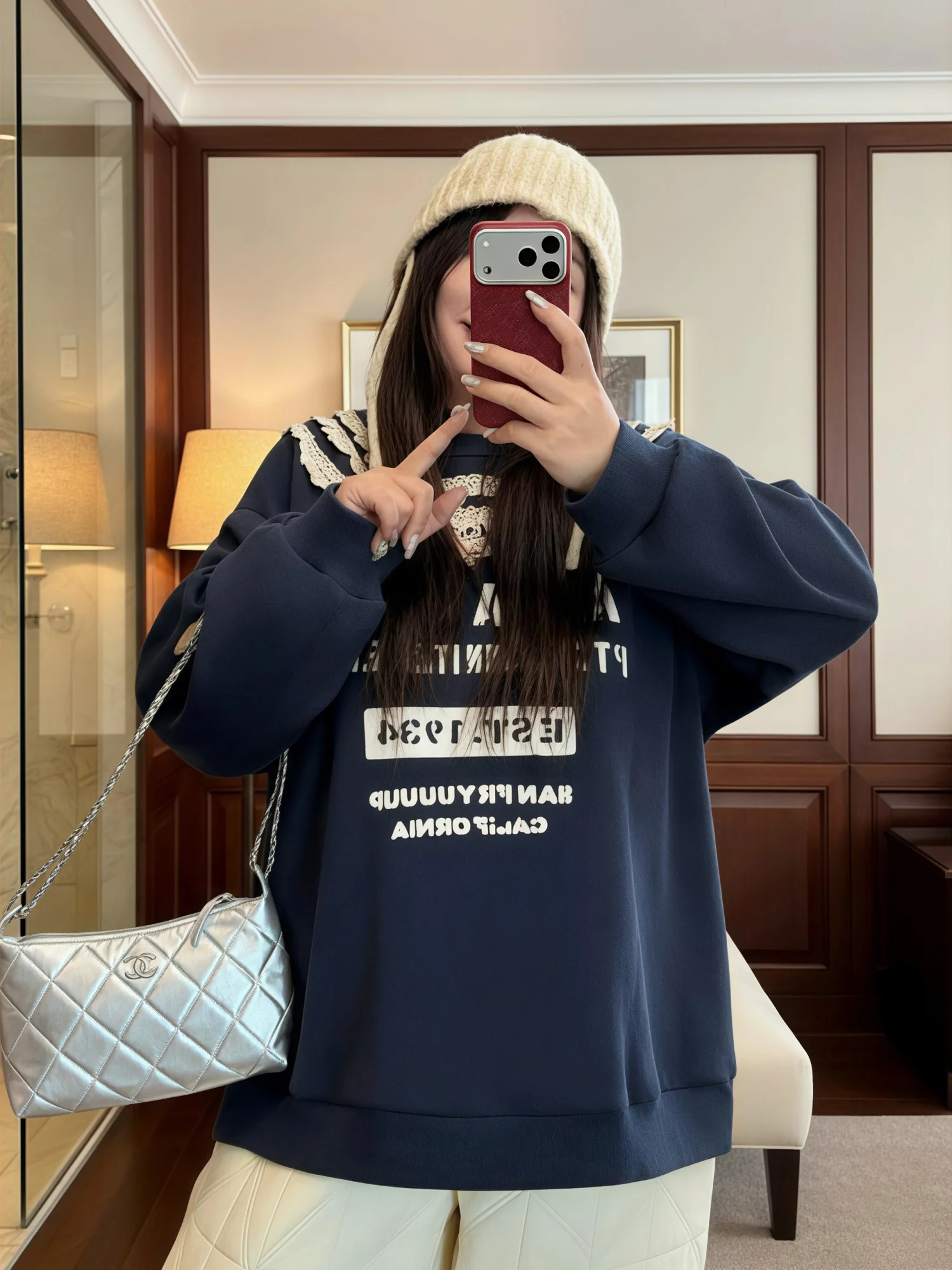 

plus Size Women's Fleece Lined round Neck Sweatshirt Casual Slimming Autumn Winter Printed Comfortable Cotton Polyester Blend