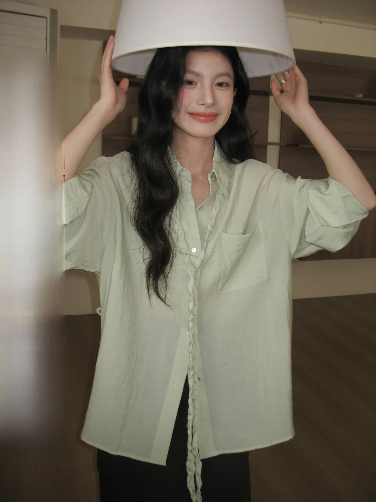 

Loose irt Women Casual Sle Button up Decorative Braided Design Spring Series Casual Loose Fit Long Sve Turn down Collar