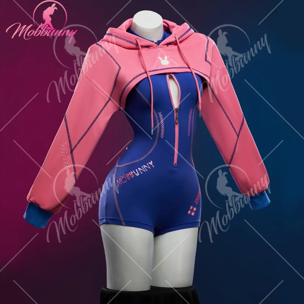 MOBBUNNY Women's Dva Derivative Sexy Lingerie Tight Sportswear Cyber Style Bodysuit with Hooded Short Jacket