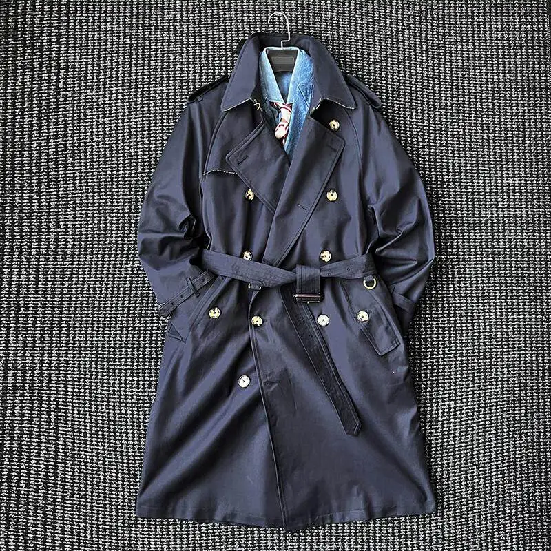 

Классический британский длинный тренчкот для мужчин, классическая куртка с двойными рукавами и двубортной застежкой.