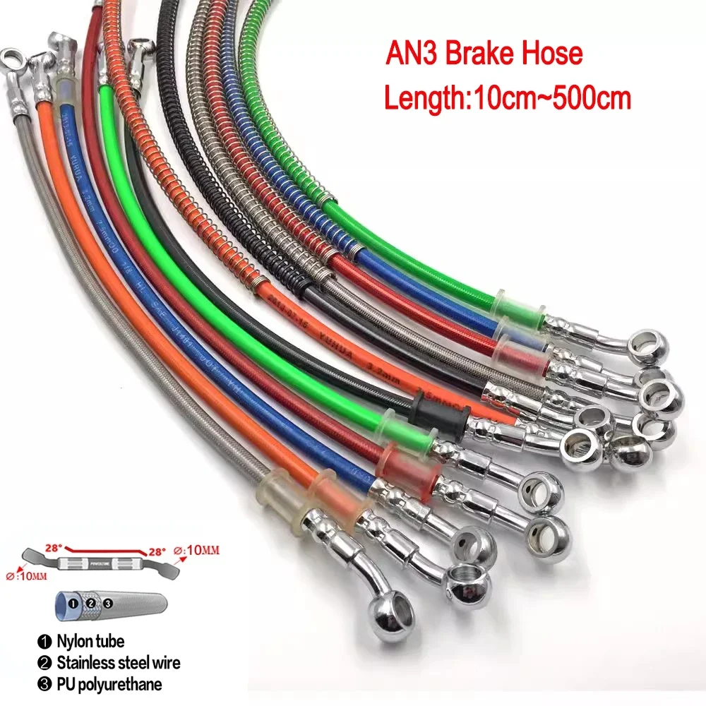 10cm-500cm motocykl plecione węże olejowe rura rurowa motocykl uniwersalny wyścigi hydrauliczny wąż hamulcowy 10mm Banjo 28 stopni