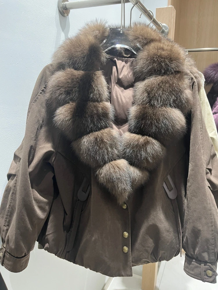 

2026 High Street Oversized Down Jacket Women Waterproof Goose Down Puffer Coat Technical Wear Winter Warm Genuine Fur Jacket