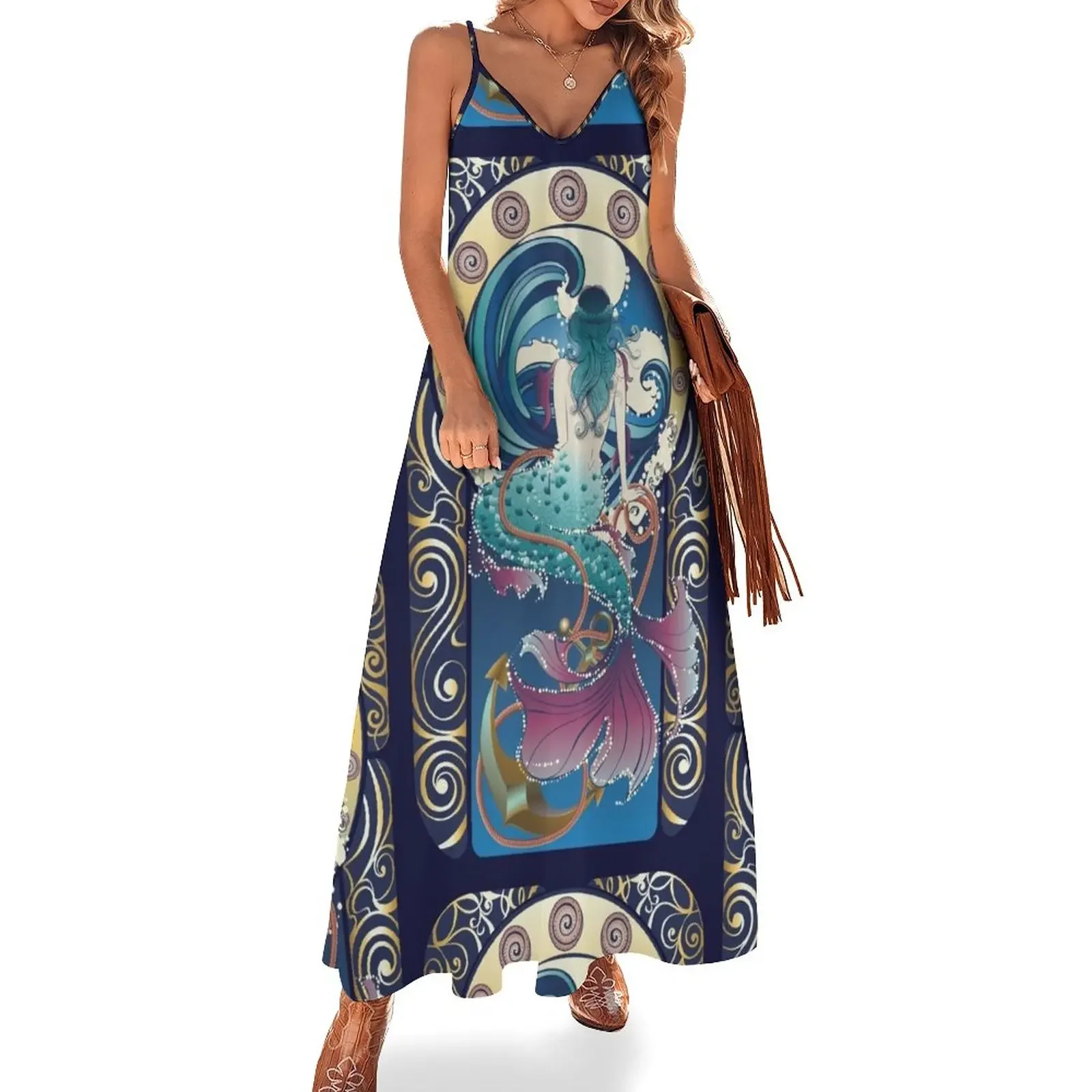 

Blue Mermaid art nouveau Sleeveless Dress beach outfits for women summer outfits for women 2025 Bridesmaid dress woman