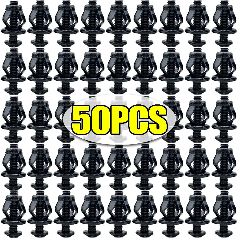 Kit de boulons à rivets en forme de pétale, 50/5 pièces, plaque d'immatriculation, pare-chocs, écrou d'expansion pétale noir, vis de fixation, accessoires M4 M5 M6