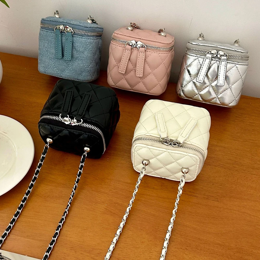 Luxury Mini Chains Shoulder Bag Lingge Designer Bag Cute Denim Box Bags Handbags Crossbody Bags for Women 2024 Lipstick Purses