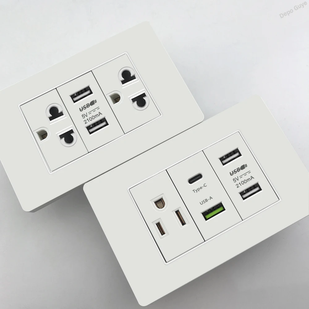 

Белый ПК, США, USB Type-c, 20 Вт, настенная розетка с быстрой зарядкой, мини-тайская двойная розетка USB, панель электрического переключателя домашнего освещения