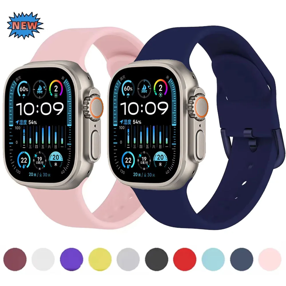 

Silicone Strap For Apple Watch Ultra 49mm 10 9 8 7 46mm 45mm 41mm Sport Bracelet Wristband iWatch 6 5 4 3 SE 44mm 40mm 42mm belt