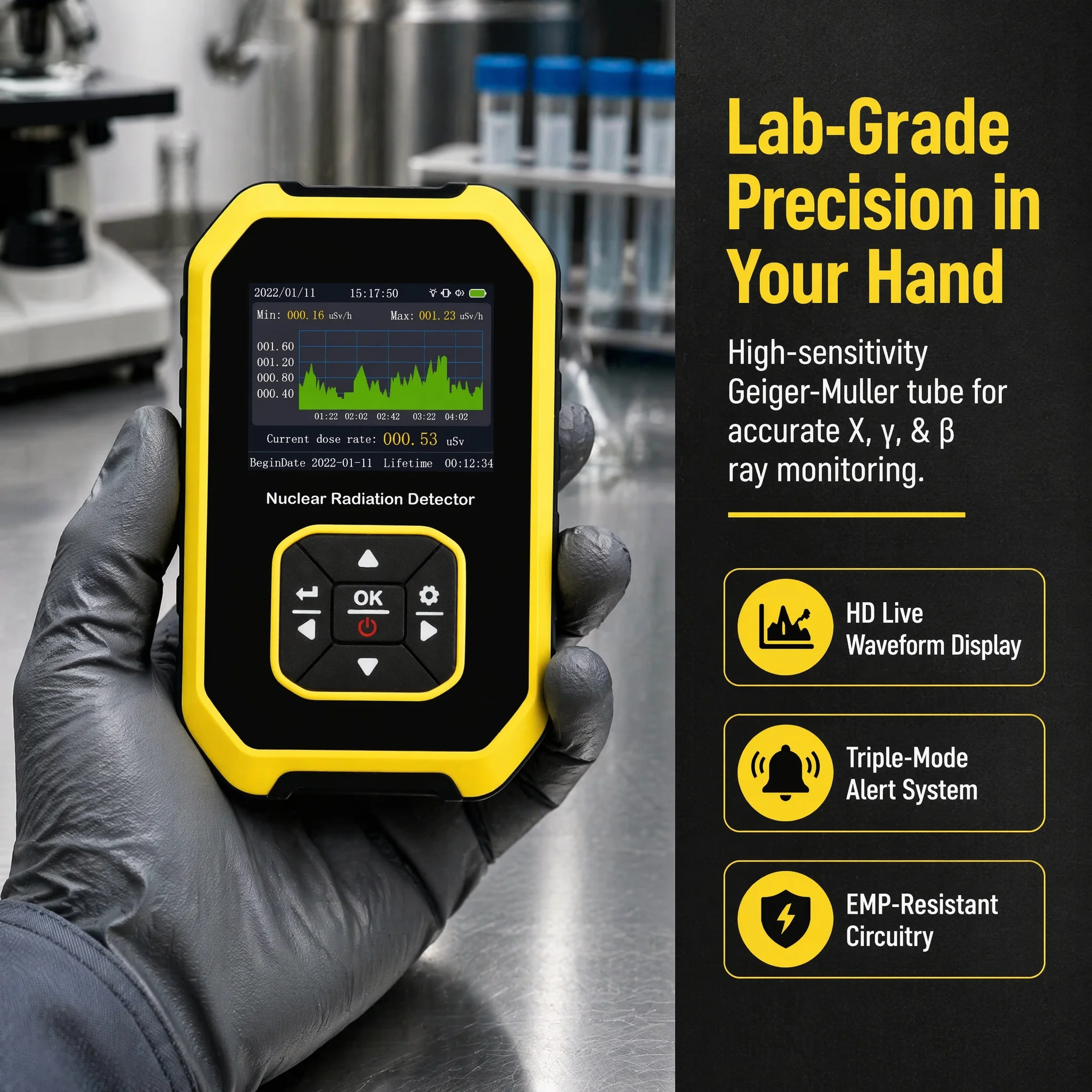 Geiger Counter Nuclear Radiation Detector GM Tube Dosimeter Beta Gamma X-Ray Tester 1100mAh Rechargeable LCD