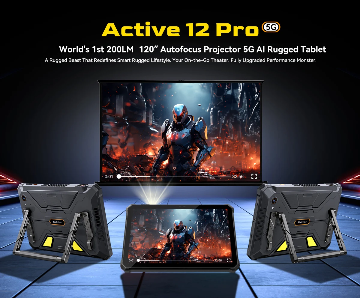 Blackview Active 12 Pro Rugged Projector Tablet 11" Android 15 5G Tablet Dimensity 7300 36GB RAM 256GB 30000mAh 120W