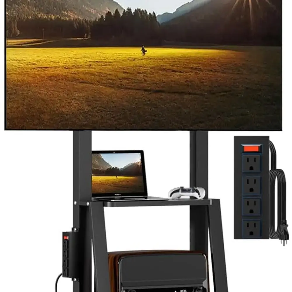 

Adjustable Height Mobile TV Stand with Power Outlet for 32-75 Inch TVs, Holds up to 130 lbs, VESA 600x400mm