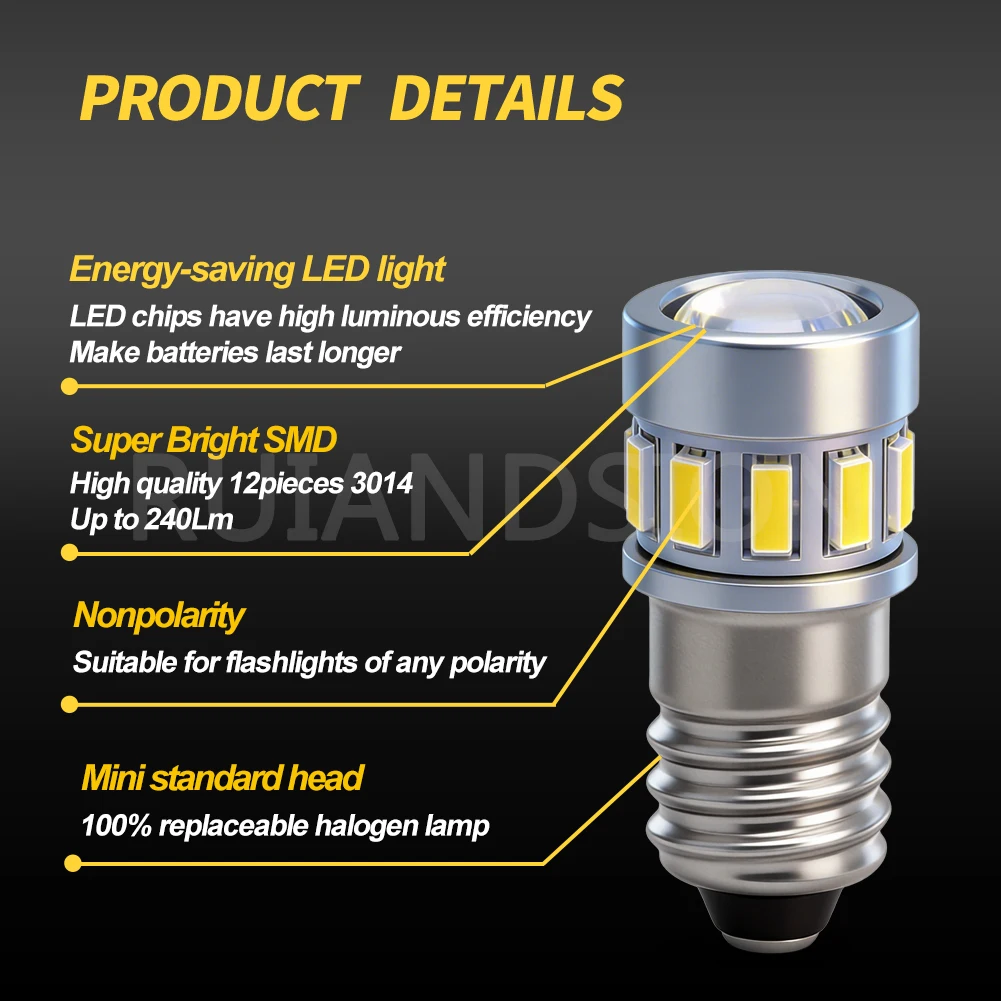 Ruiandsion E10 Mini LED Light CANBUS Error Free Maglite Upgrade Bulb for AA/D Cells Flashlight 6-30V Replacement Lamp 2Pcs view 3
