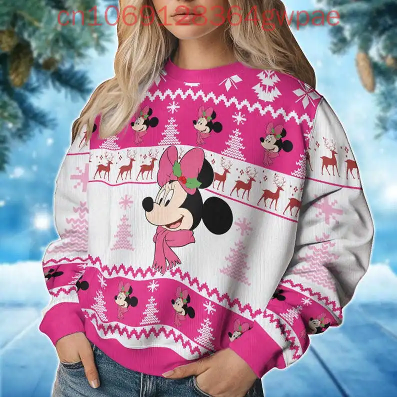 Disney Cute Pink Mouse Ugly Christmas Sweater Mouse Lady Xmas Christmas Gift For Men Women Merry Sweater