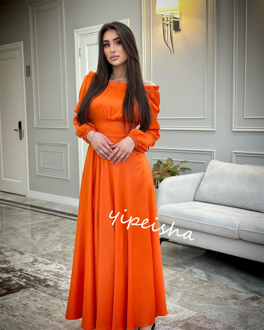 Customized Jersey Pleat Birthday Straight Boat Neck Bespoke Occasion Gown Midi Dresses