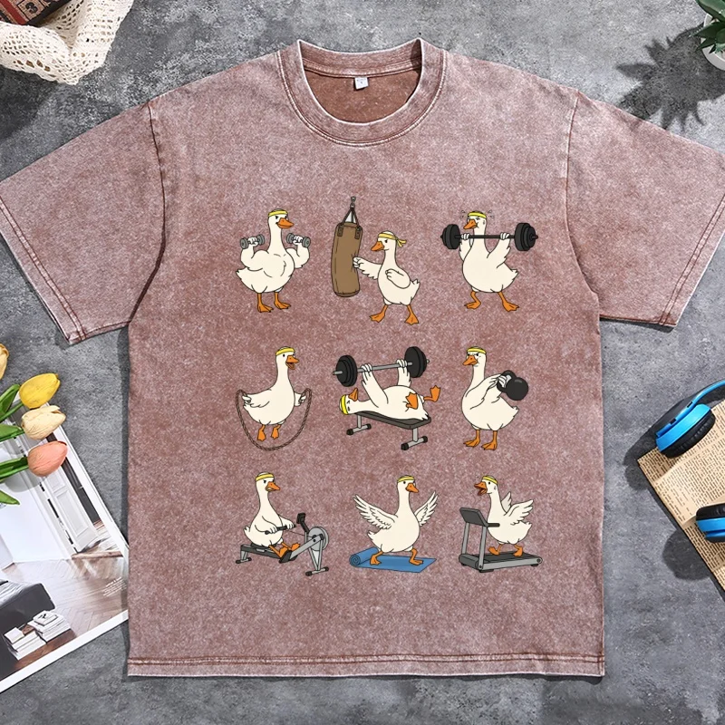 Funny Goose Workout T Shirt Animal Gym Graphic Tee Fitness Funny Silly Goose Tshirt Vintage Washed Humor Tee Shirt Streetwear