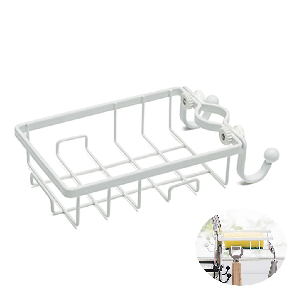 Adjustable Faucet Storage Rack Kitchen Sink Organizer Sponge Holder With Hooks Drain Rack For Soap Dishcloth White Clamp