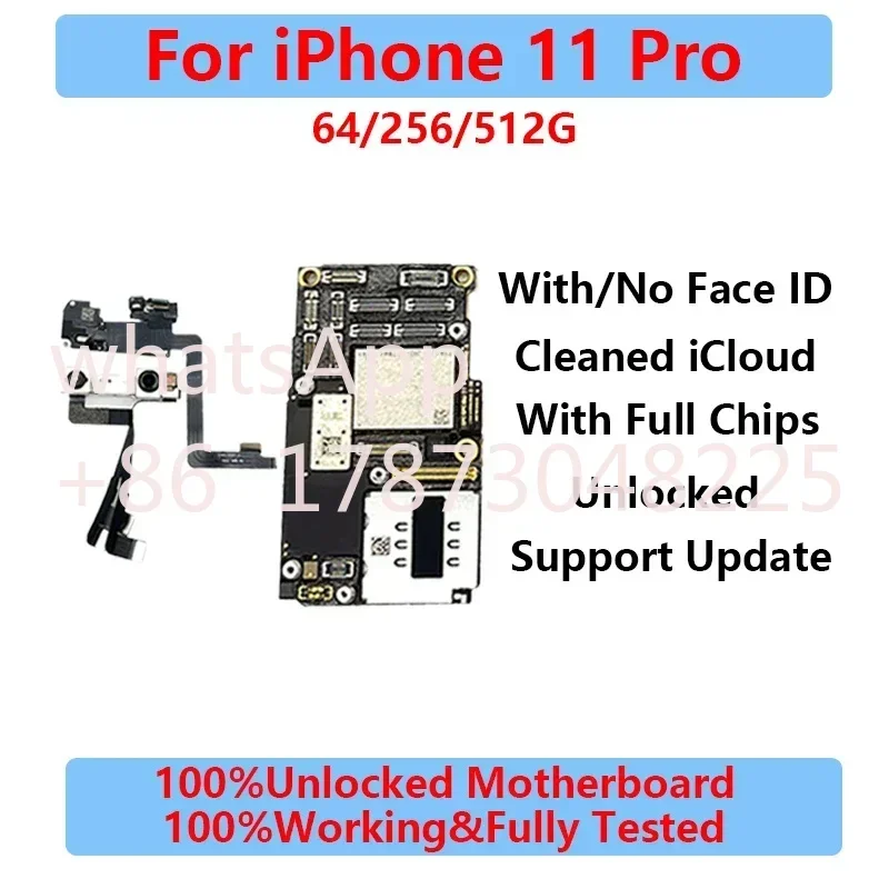 100%Working Unlocked Motherboard For iPhone 11 Pro Max Logic Main Board With Face ID Fully Tested Support System Cleaned iCloud