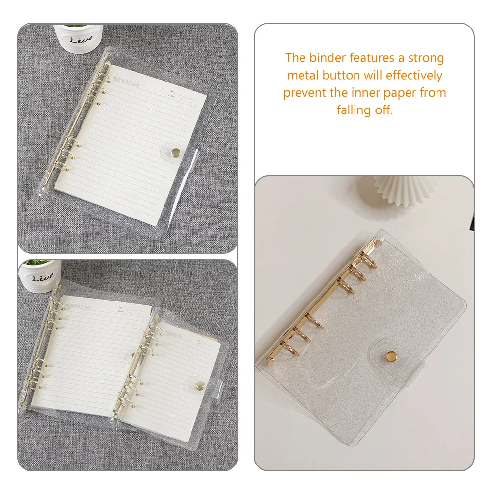 Glitter A5 Binder Cover PVC Metal Ring Binder for Diary Travel Journal Business Notebook 6 Ring Refillable Planner Office Home