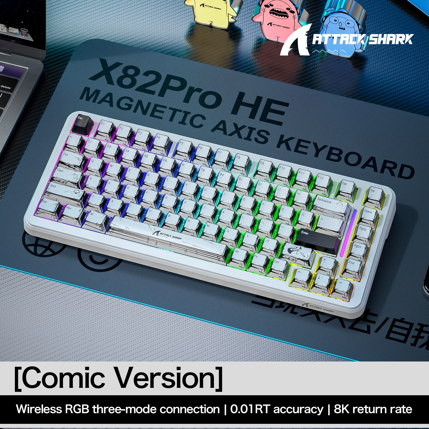 

ATTACK SHARK X82Pro HE Tri-mode Keyboard with 8KHz Return Rate and 5000mAh Battery Capacity for Worry-free Battery Life